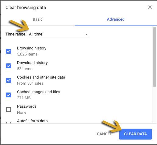 screenshot "Clear browning data"