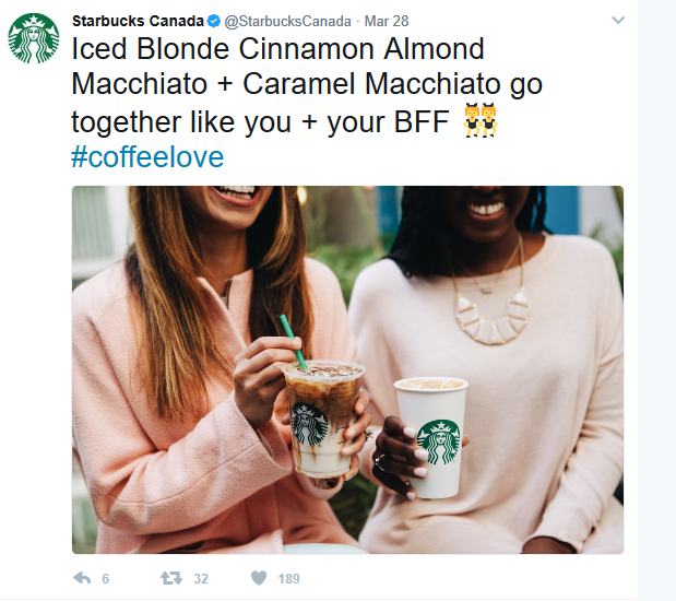 Starbucks Twitter post hashtags