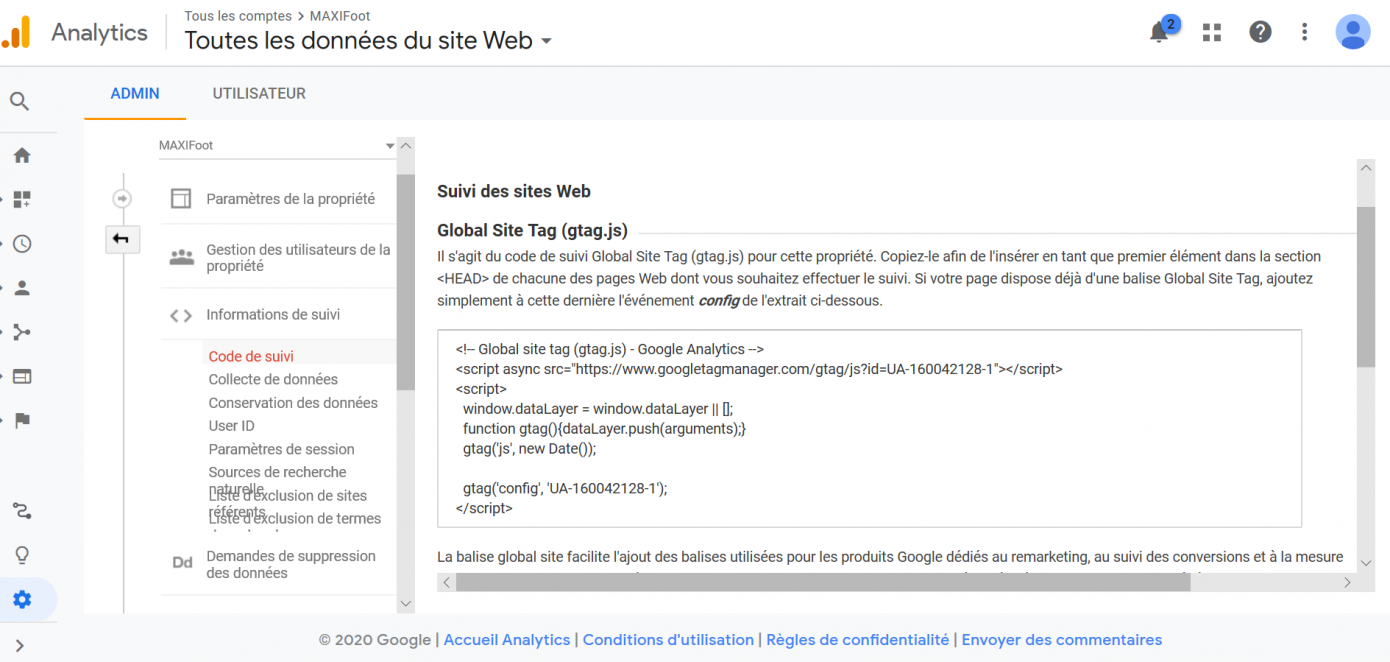 explication récupération code de suivi suite, capture d'écran