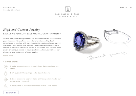 high-end custom jewelry, custom jewelry, Laferrière & Brixi, WordPress website, Elementor, 8P Design, web development Montreal, user experience, responsive design, luxury website