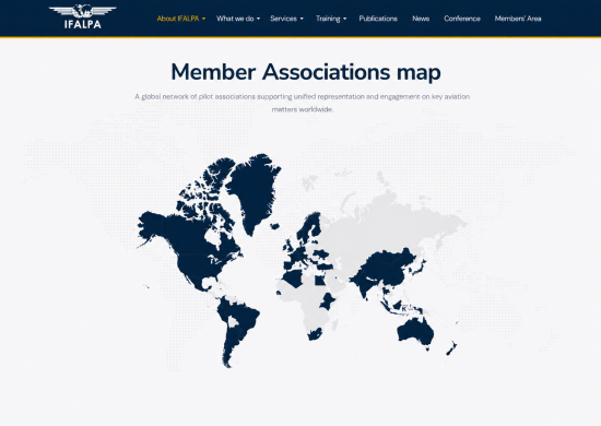 IFALPA interactive map, WordPress, UX/UI, international aviation, interactive website