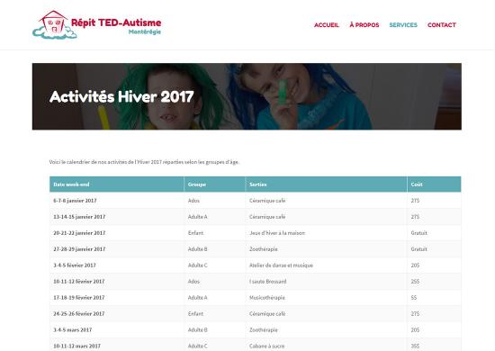 Impression écran n°2 du site de Répit TED-Autisme