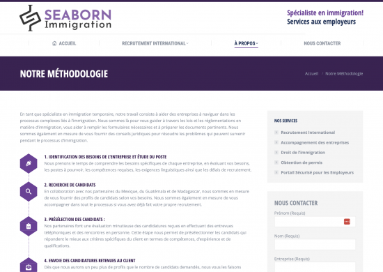 Impression écran n°2 du site de Seaborn Immigration
