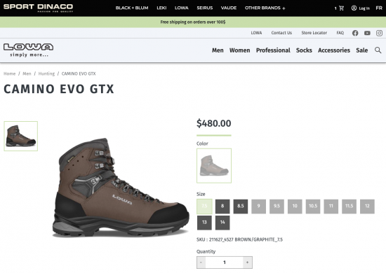 screenshot : lowa Site Web transactionnel ecommerce