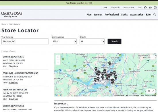 screenshot : lowa Site Web transactionnel ecommerce