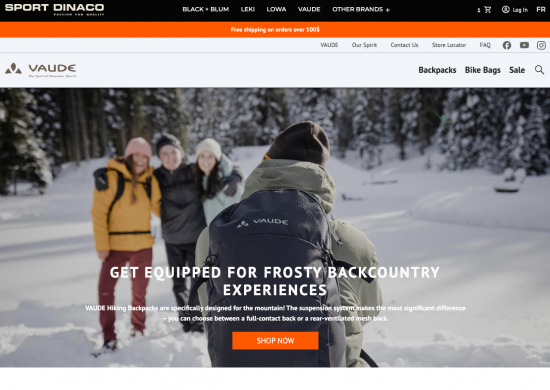 screenshot : Vaude Site Web transactionnel ecommerce