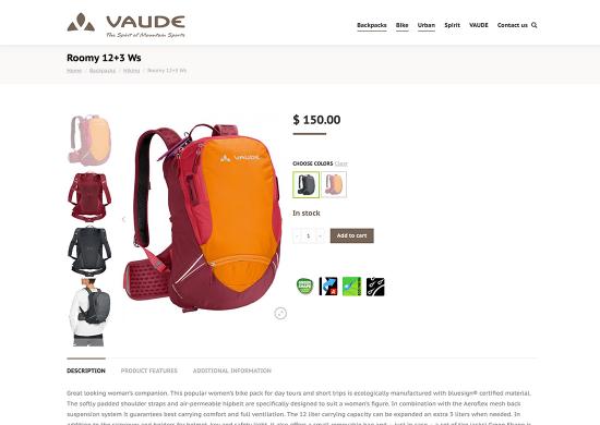 Vaude Canada - Screenshot of Vaude Transactional Website Eco-Friendly Sport Products